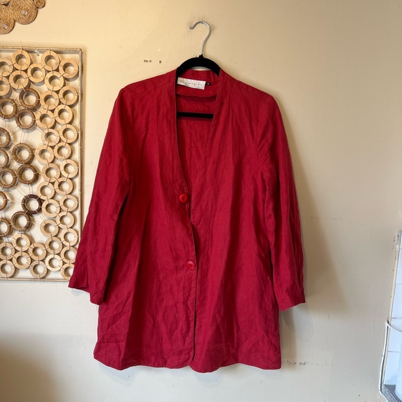 Its a new vision medium red linen oversized blazer/ blouse…. - Picture 2 of 9